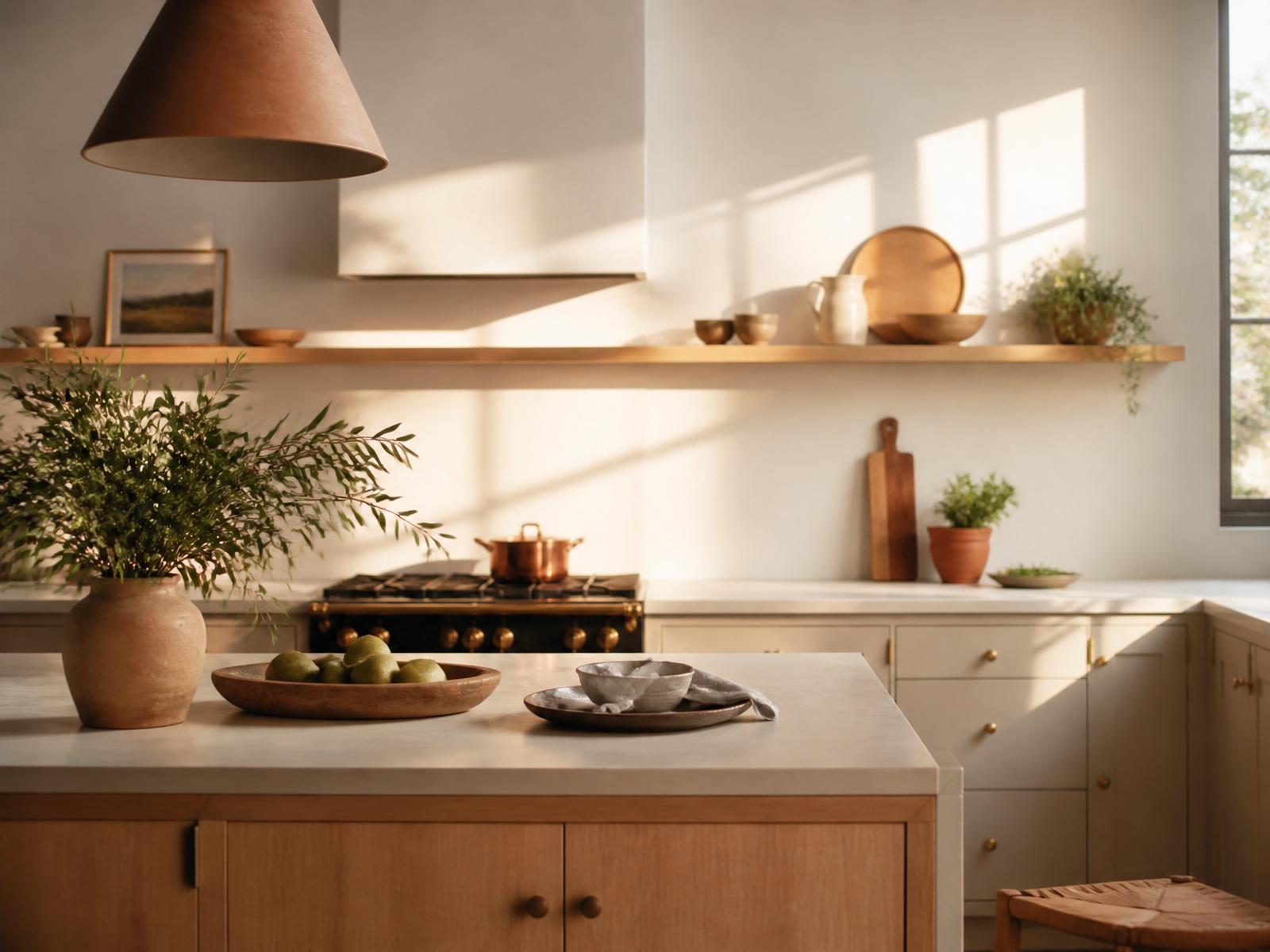 A calm, sunlit family kitchen